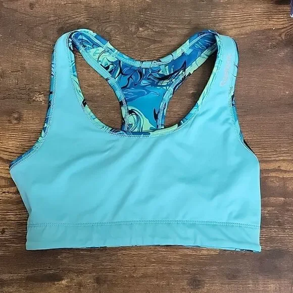 REEBOK WOMEN'S BLUE PAINT SWIRL RACERBACK SPORTS BRA, SIZE MEDIUM - Picture 5 of 5